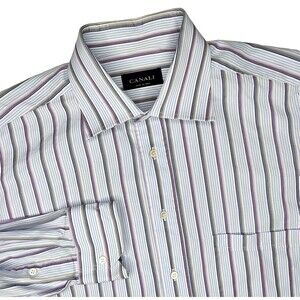 Canali Dress Shirt Mens Size 17/43 Striped Spread Collar Cotton Button Front